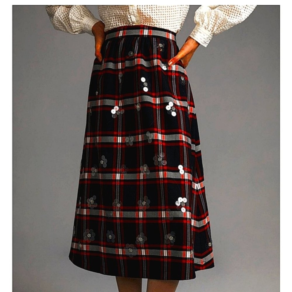 NWT Anthropologie Maeve embellished plaid midi skirt.